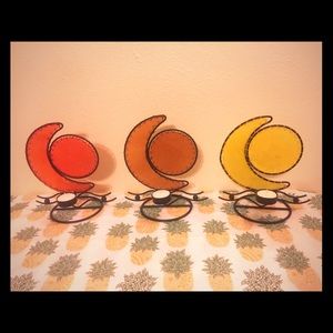 Vintage moon and star candle holder trio